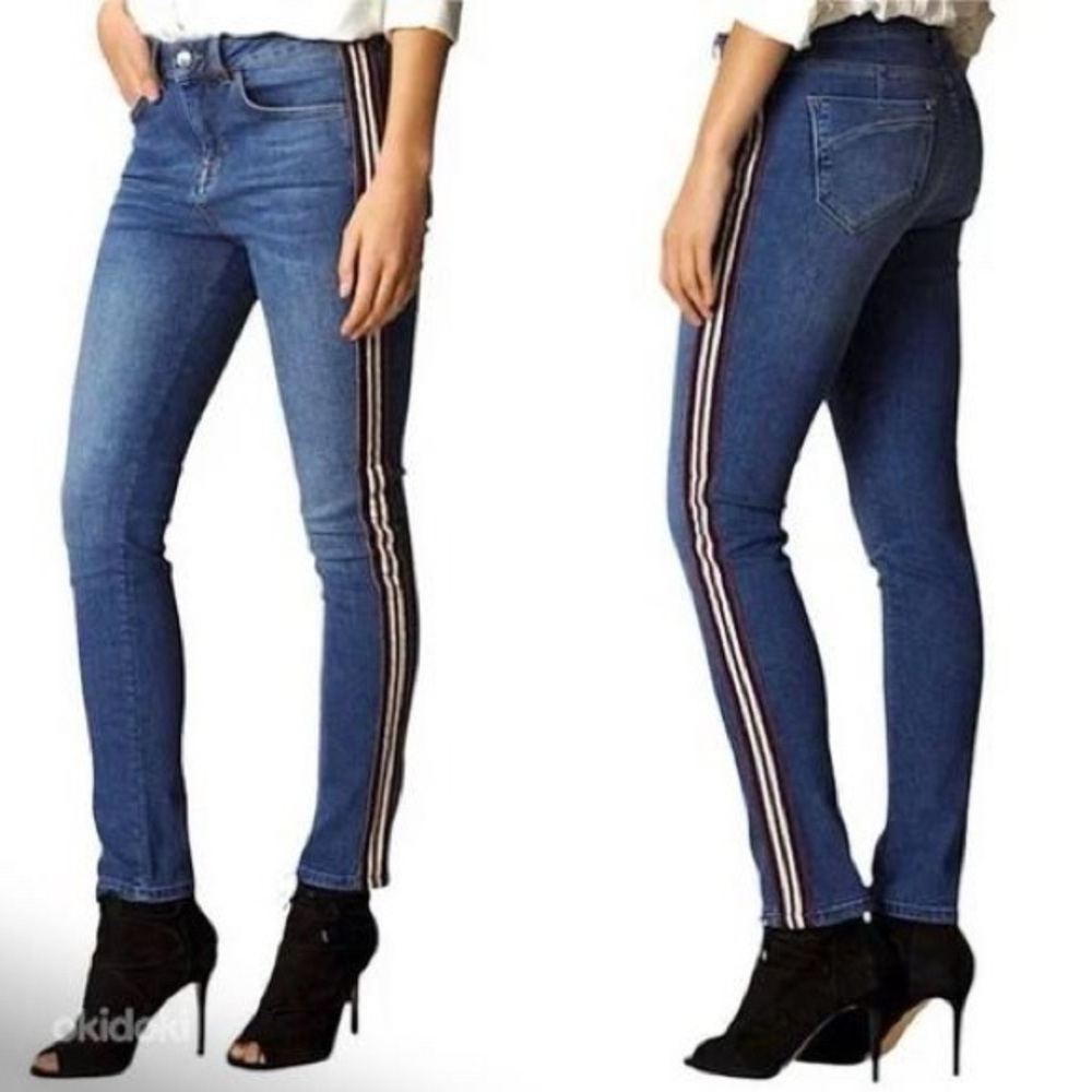 Karen Millen Side Striped Mid Rise Skinny Stretch Jeans Sz 10